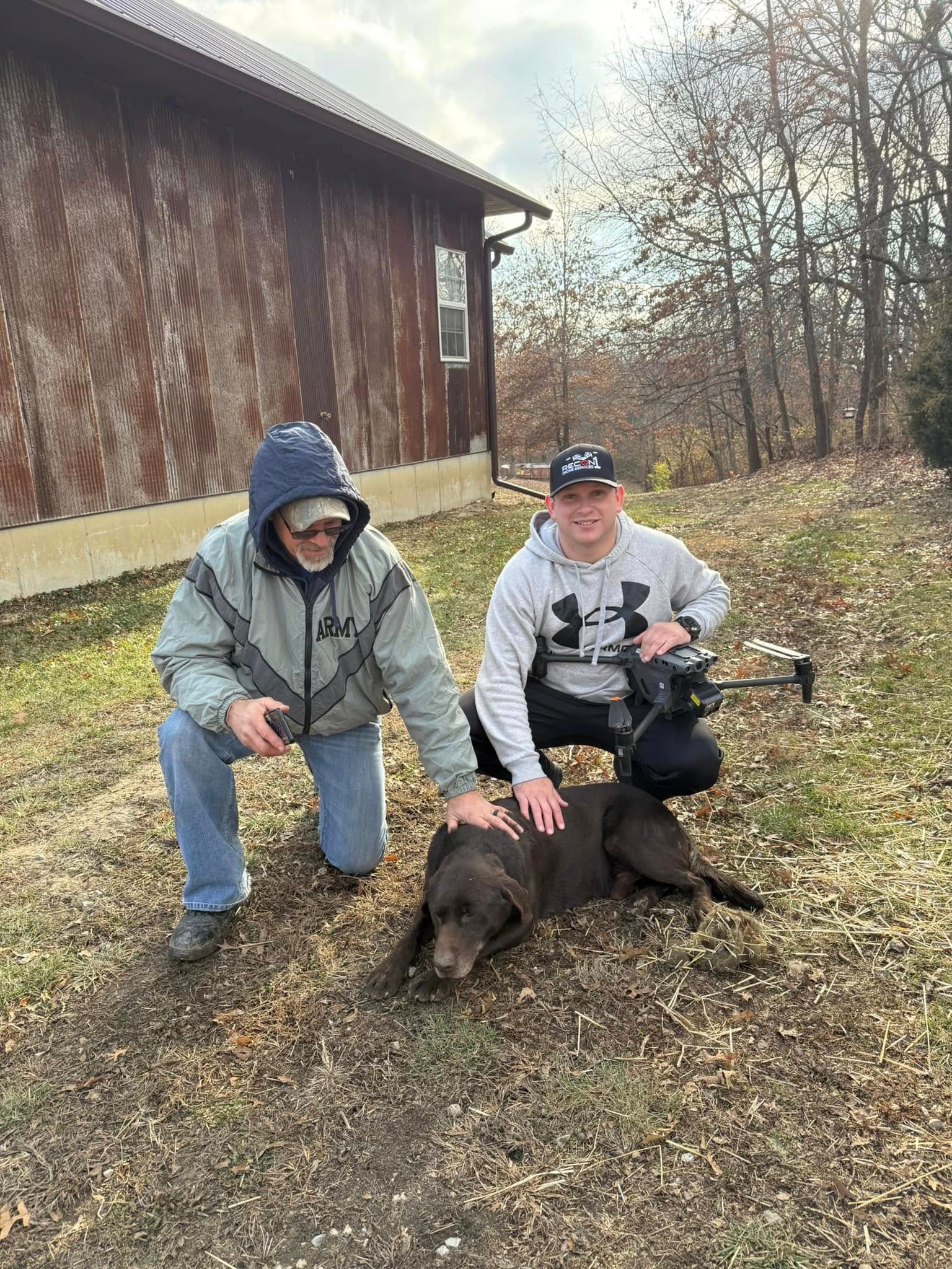 Recon1 crew with a dog and thermal drone at a rural property